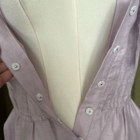 Miguelina 100 % linen crochet lace detailed lavender romper, M - Picture 14 of 16